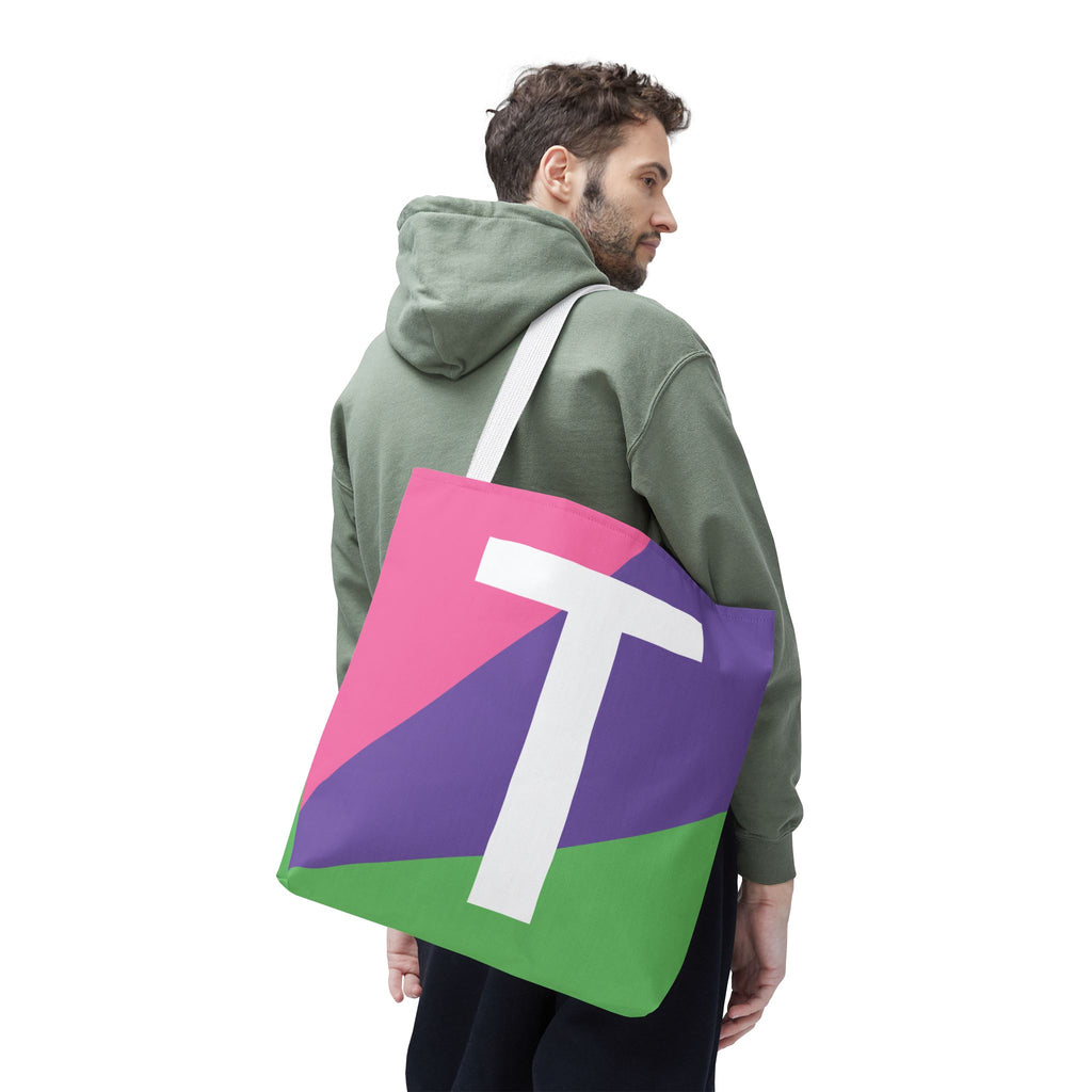 Monogram 'T' Colorblock Tote Bag — Personalized Initial T Shoulder Tote