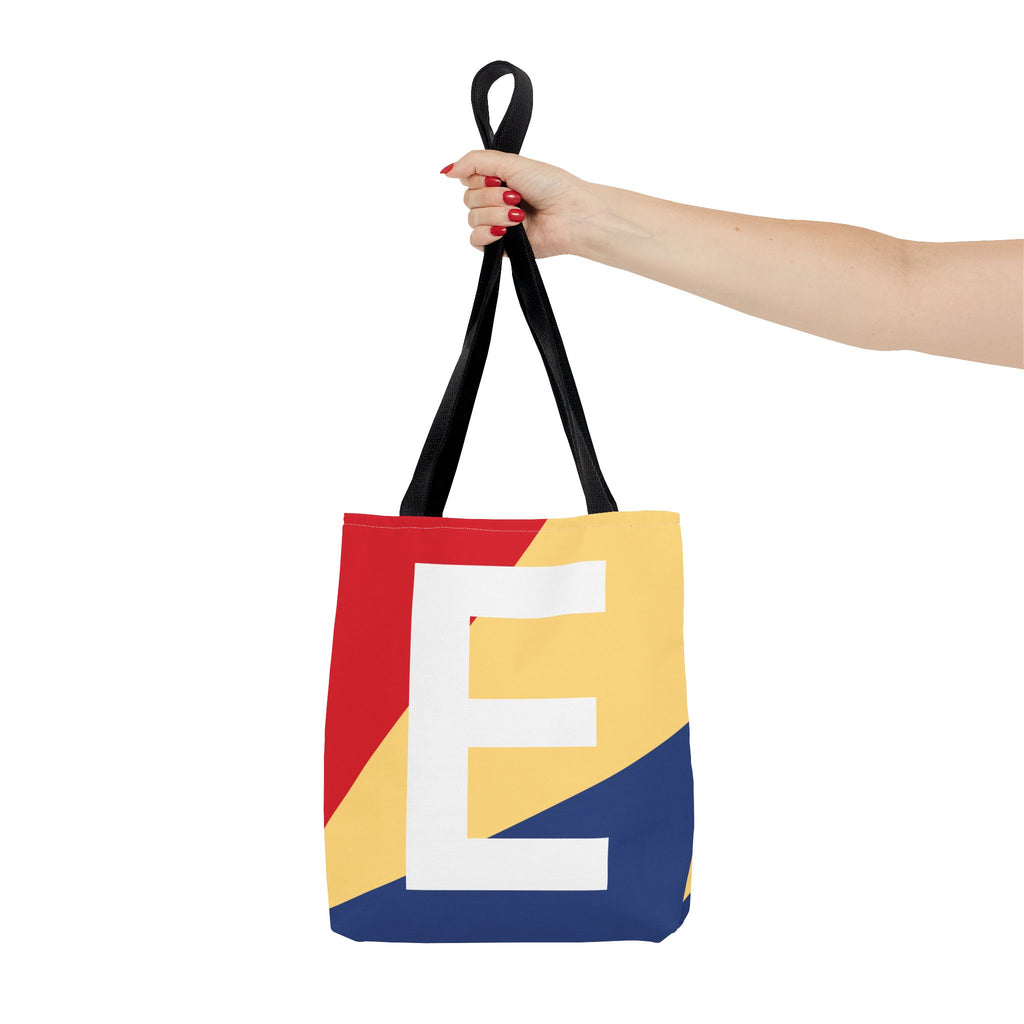 Monogram 'E' Colorblock Tote Bag — Personalized Initial E Shoulder Tote