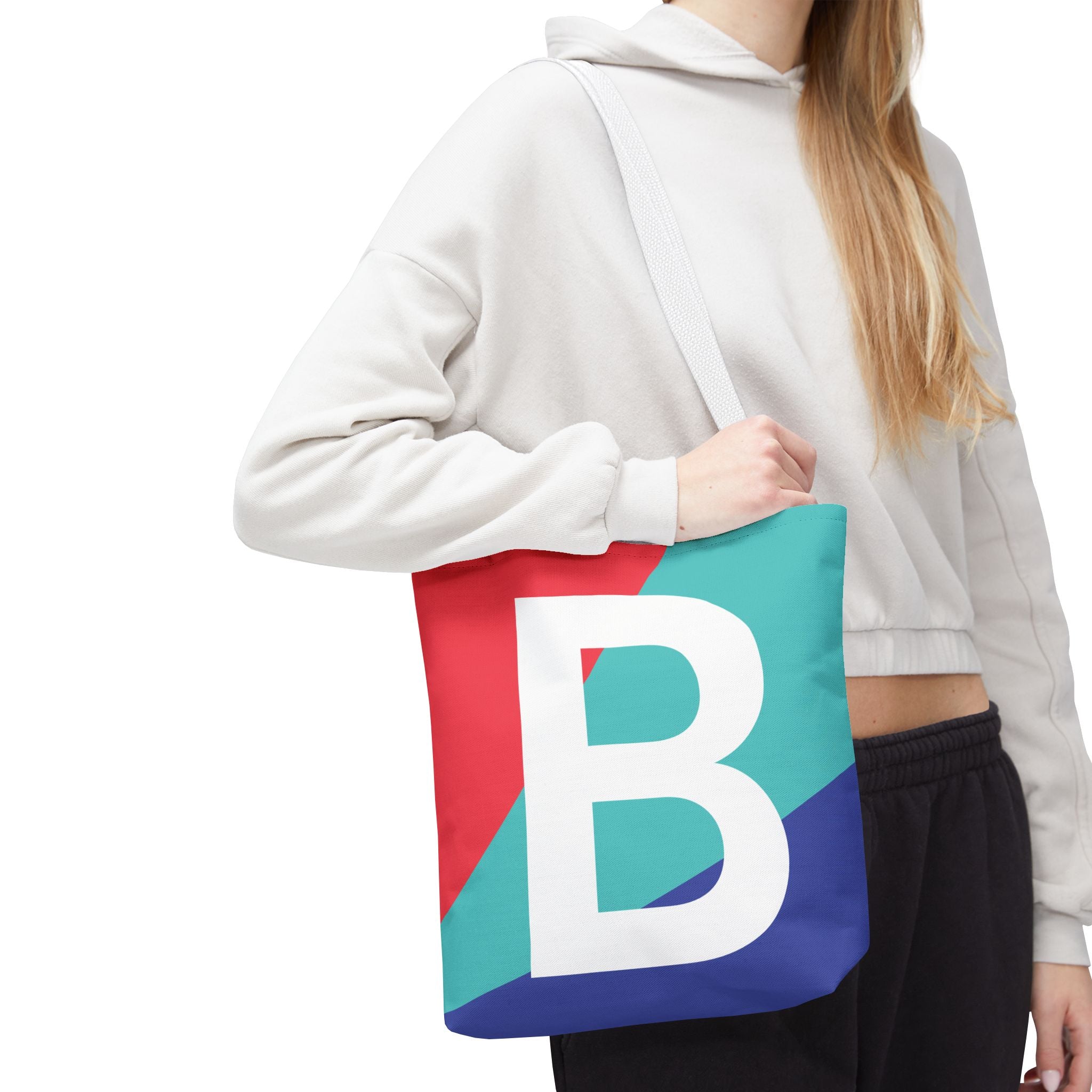 Monogram 'B' Colorblock Tote Bag — Personalized Initial B Shoulder Tote