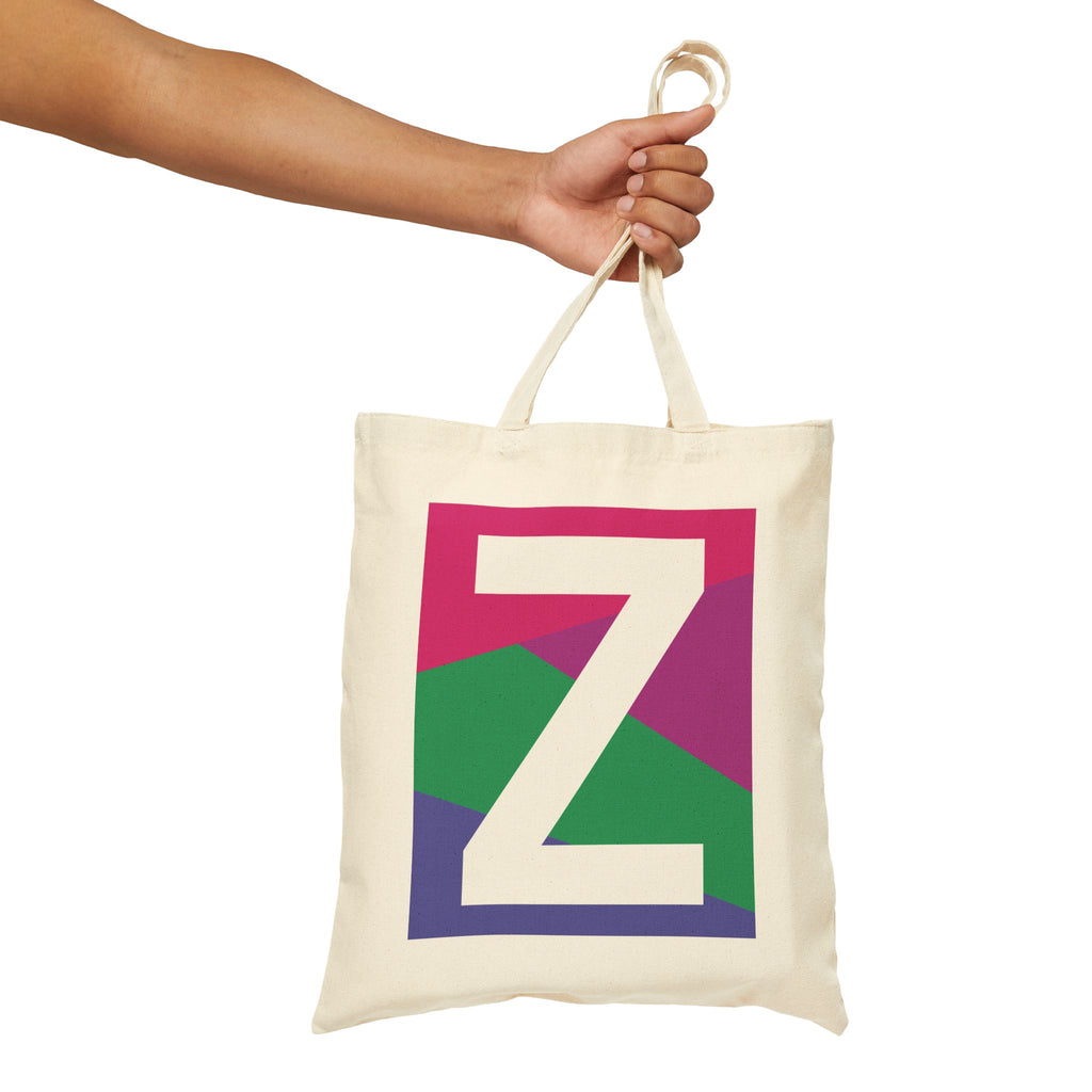 Initial Z Colorblock Canvas Tote Bag — Monogram Letter Z Reusable Grocery Tote