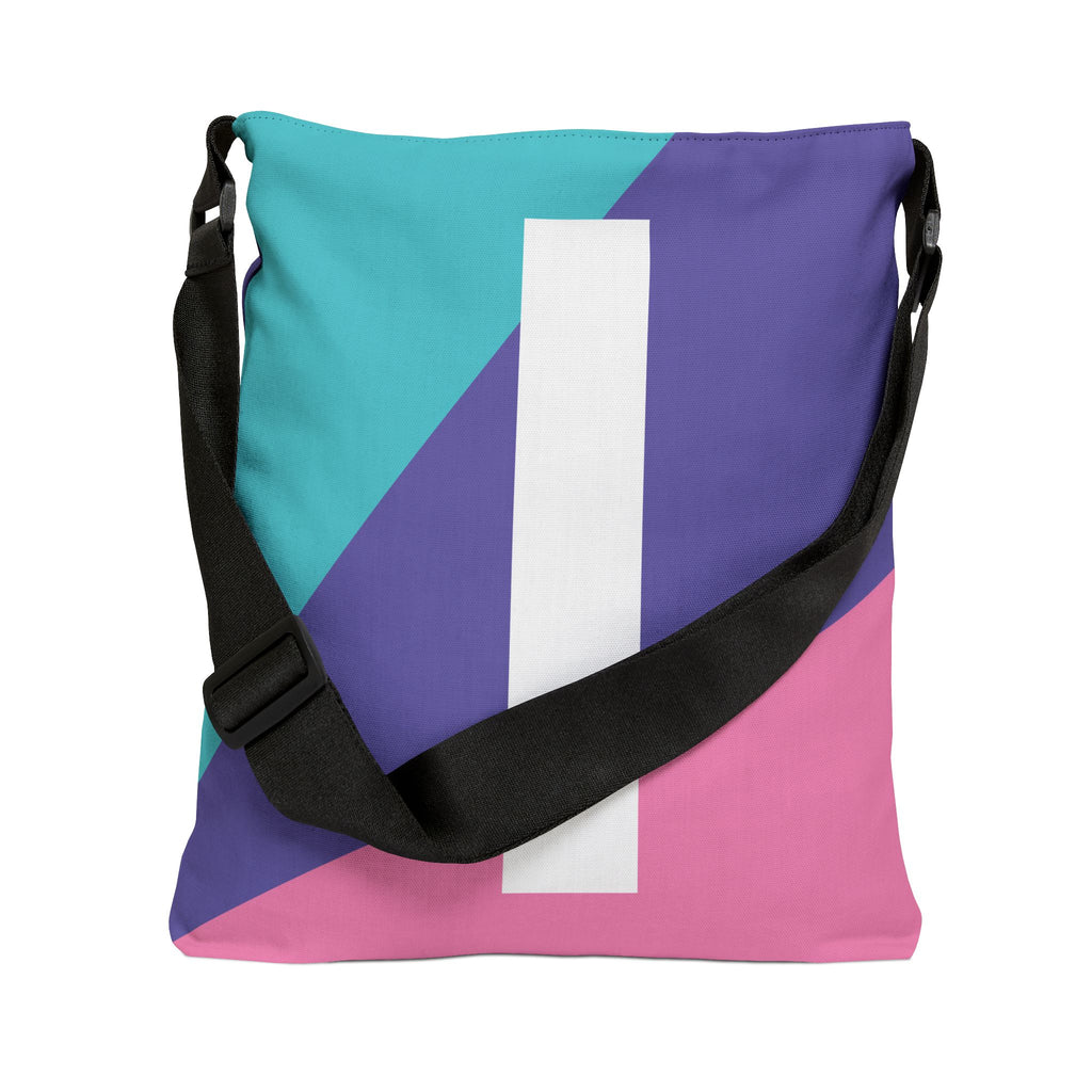 Initial Letter 'I' Colorblock Adjustable Tote Bag — Monogram Alphabet Shoulder Bag