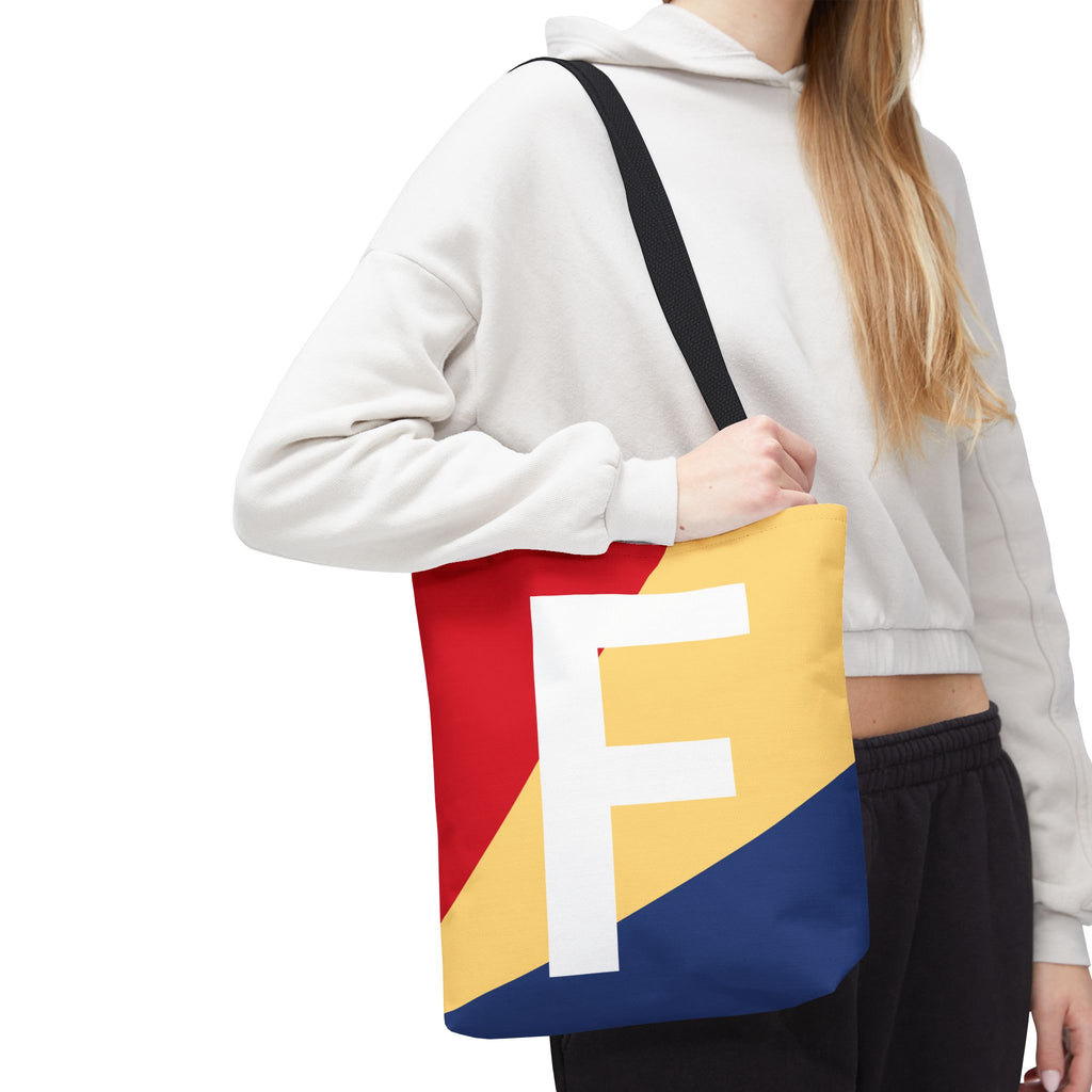 Monogram 'F' Colorblock Tote Bag — Personalized Initial F Shoulder Tote
