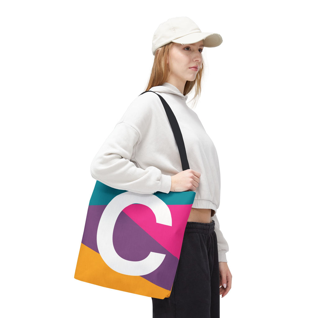 Monogram 'C' Colorblock Tote Bag — Personalized Initial C Shoulder Tote