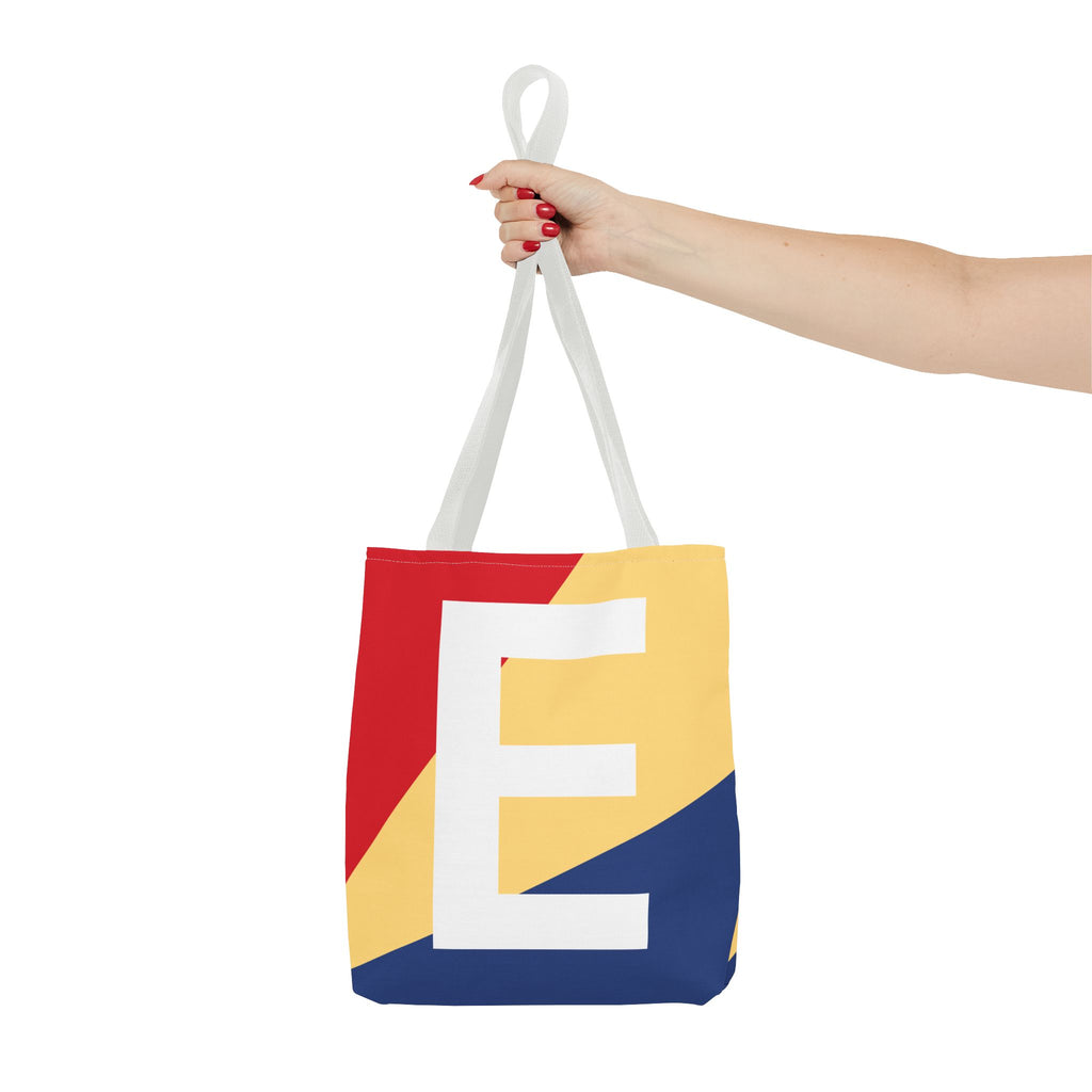 Monogram 'E' Colorblock Tote Bag — Personalized Initial E Shoulder Tote