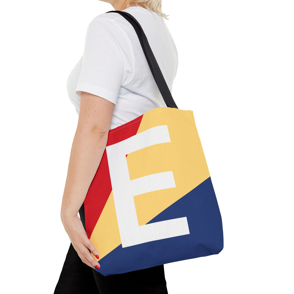 Monogram 'E' Colorblock Tote Bag — Personalized Initial E Shoulder Tote