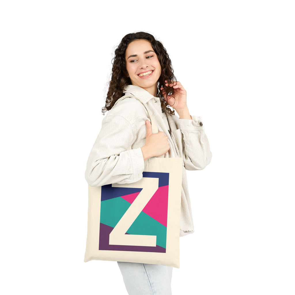 Initial Z Colorblock Canvas Tote Bag — Monogram Letter Z Reusable Grocery Tote