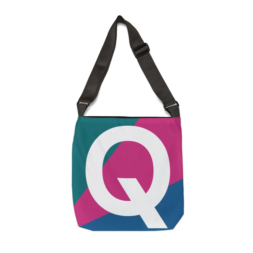 Initial Letter 'Q' Colorblock Adjustable Tote Bag — Monogram Alphabet Shoulder Bag