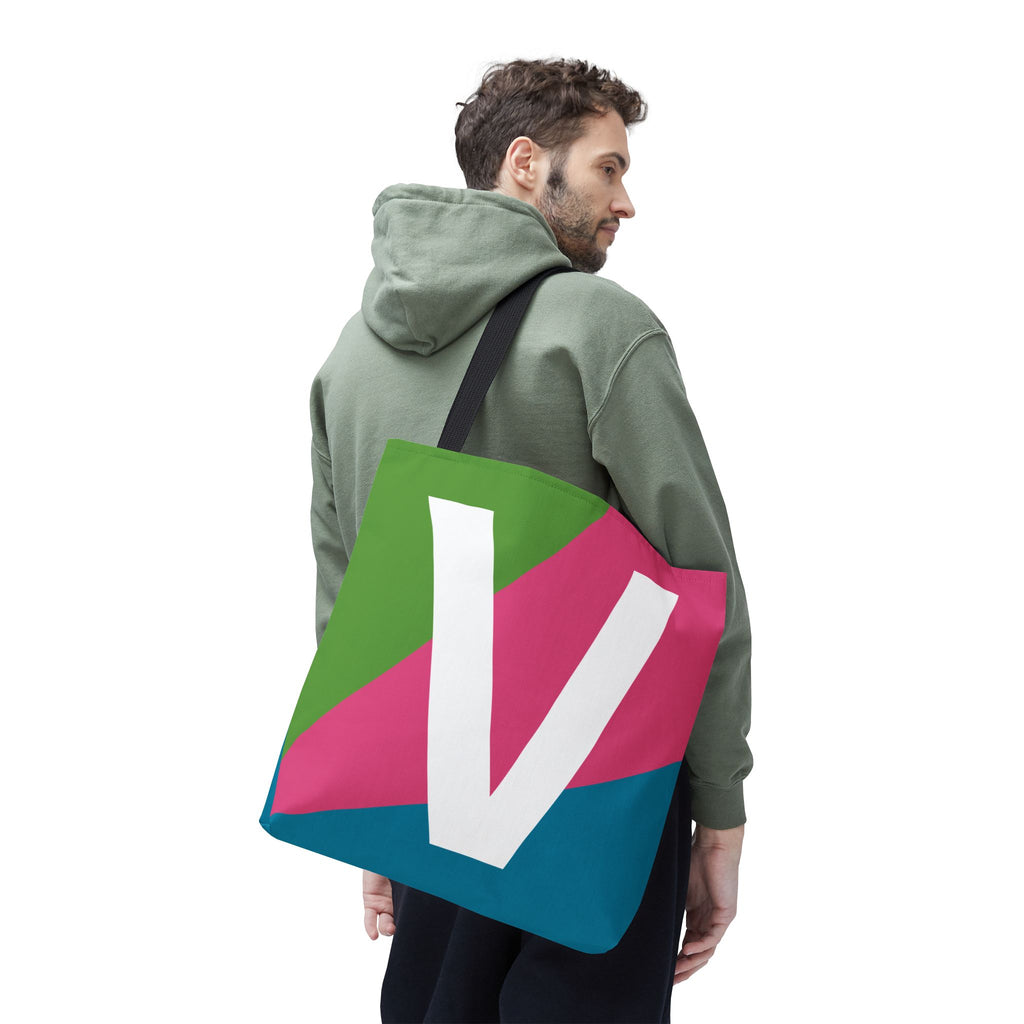 Monogram 'V' Colorblock Tote Bag — Personalized Initial V Shoulder Tote