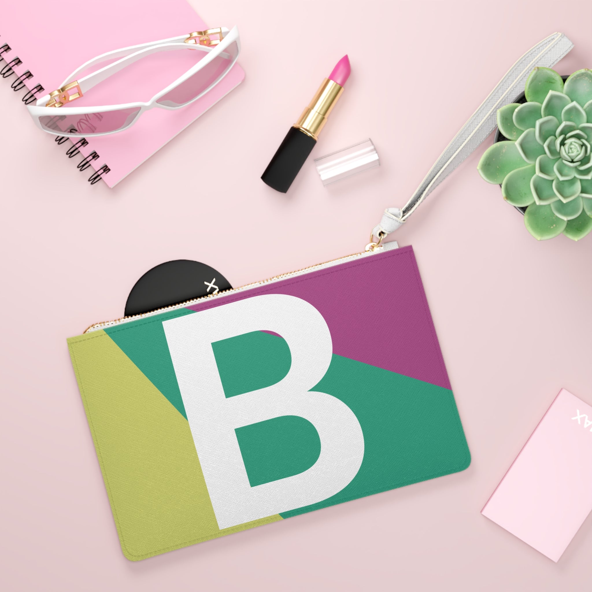 Monogram 'B' Colorblock Clutch Bag — Bold Geometric Wristlet for Everyday & Gifts