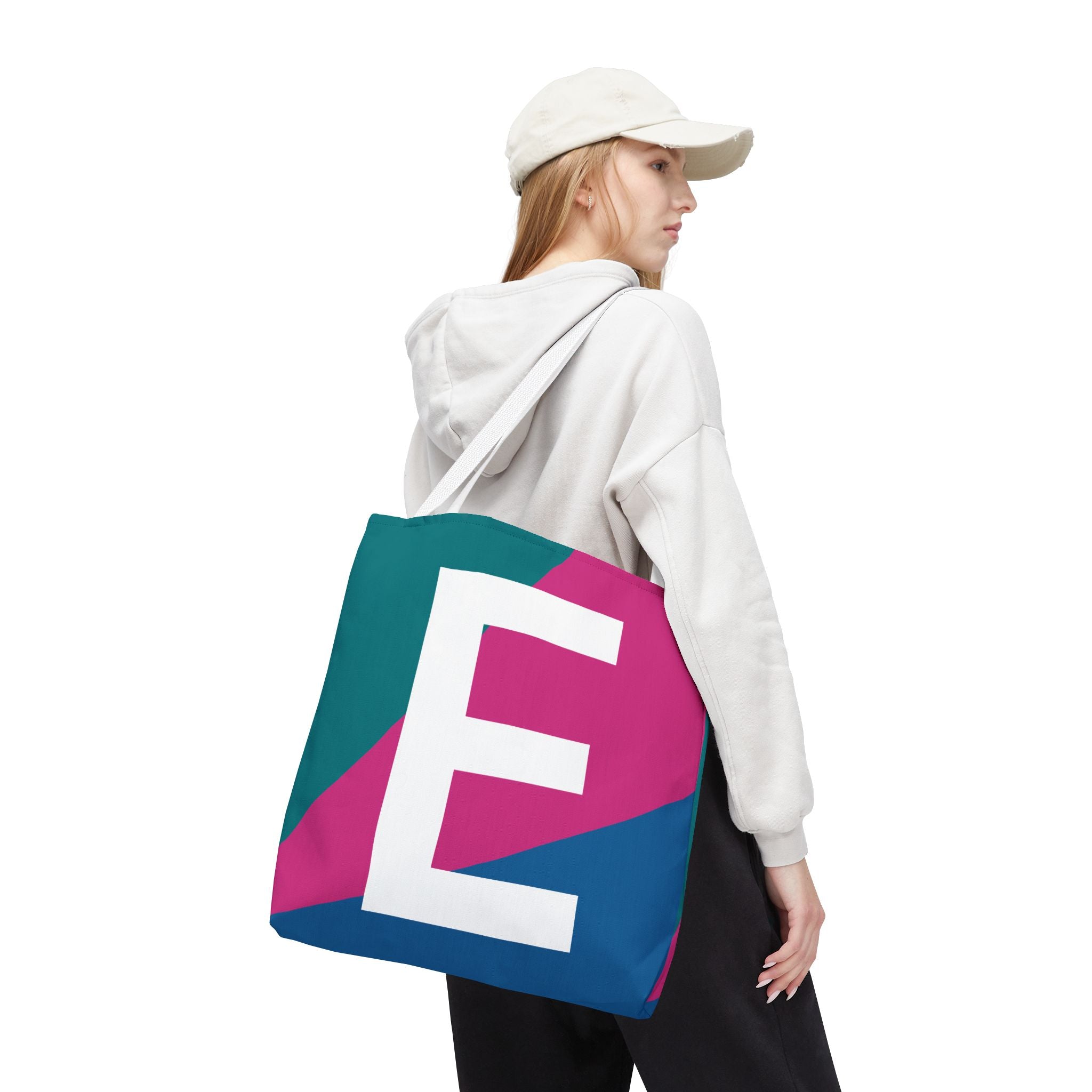 Monogram 'E' Colorblock Tote Bag — Personalized Initial E Shoulder Tote