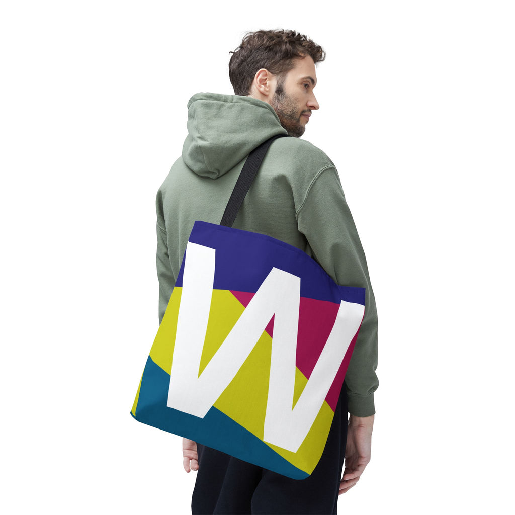 Monogram 'W' Colorblock Tote Bag — Personalized Initial W Shoulder Tote