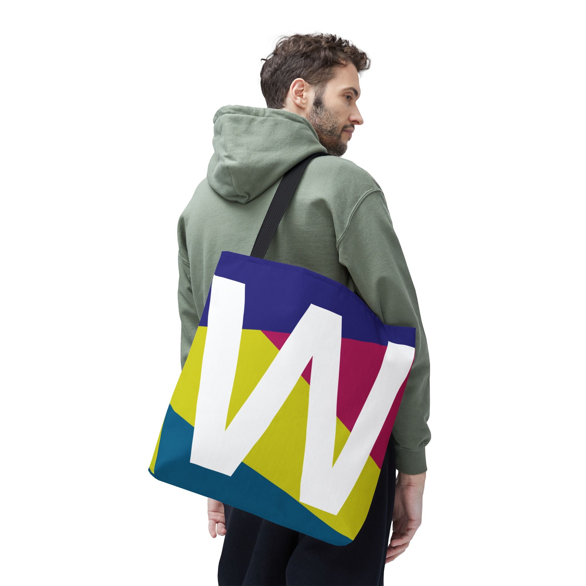 Monogram 'W' Colorblock Tote Bag — Personalized Initial W Shoulder Tote