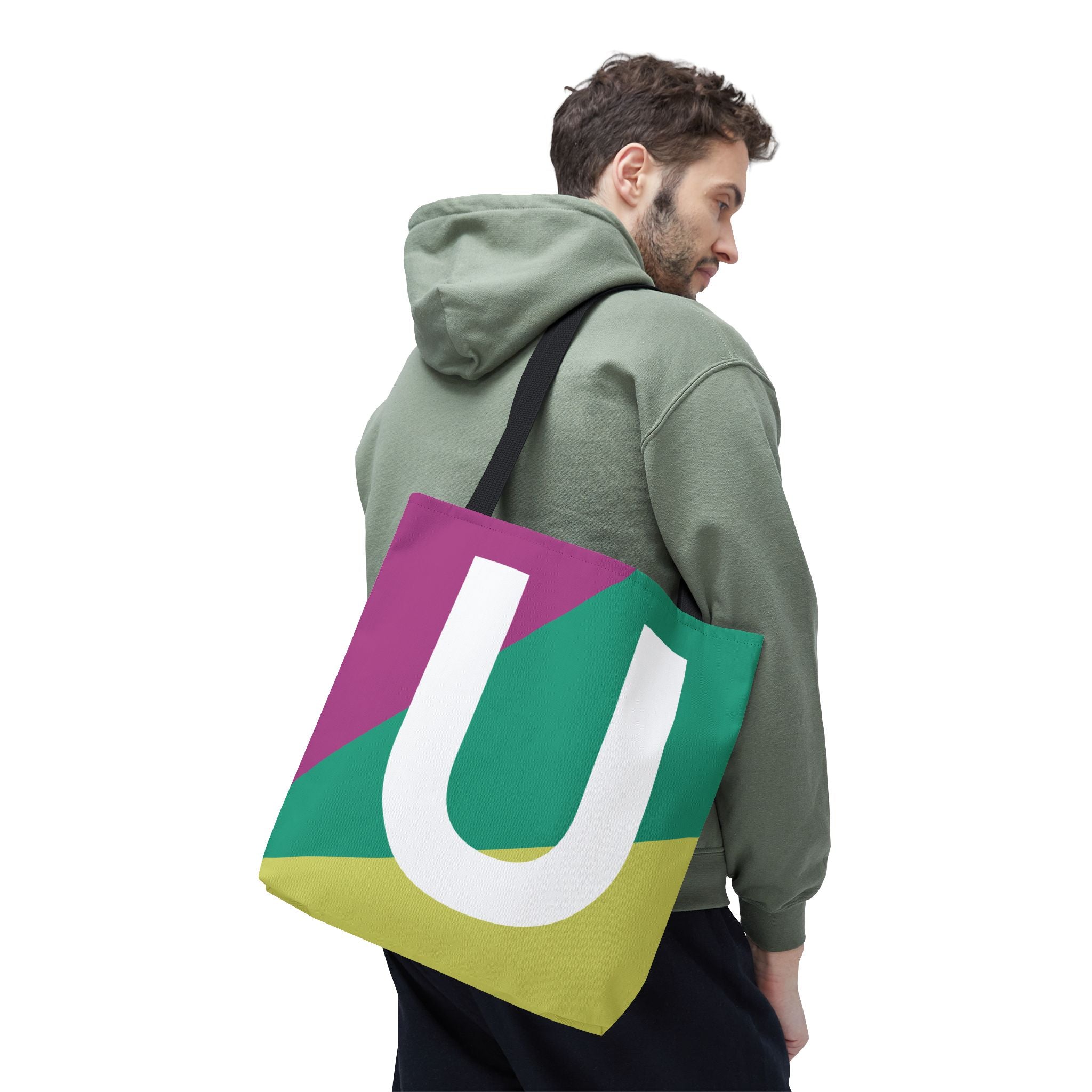 Monogram 'U' Colorblock Tote Bag — Personalized Initial U Shoulder Tote