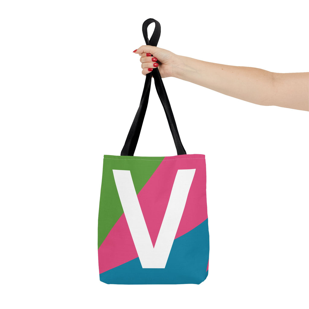 Monogram 'V' Colorblock Tote Bag — Personalized Initial V Shoulder Tote
