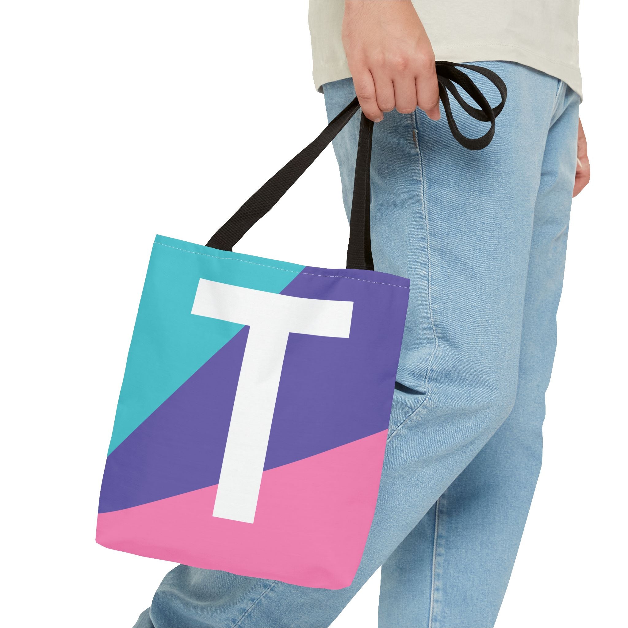 Monogram 'T' Colorblock Tote Bag — Personalized Initial T Shoulder Tote