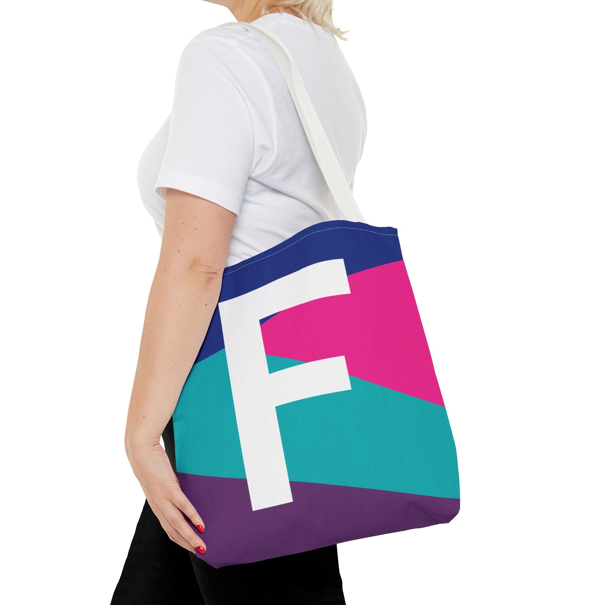 Monogram 'F' Colorblock Tote Bag — Personalized Initial F Shoulder Tote