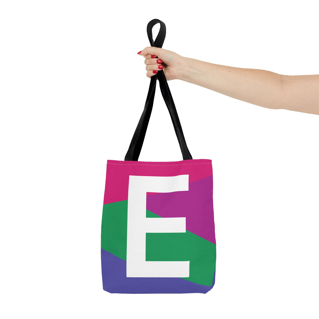 Monogram 'E' Colorblock Tote Bag — Personalized Initial E Shoulder Tote