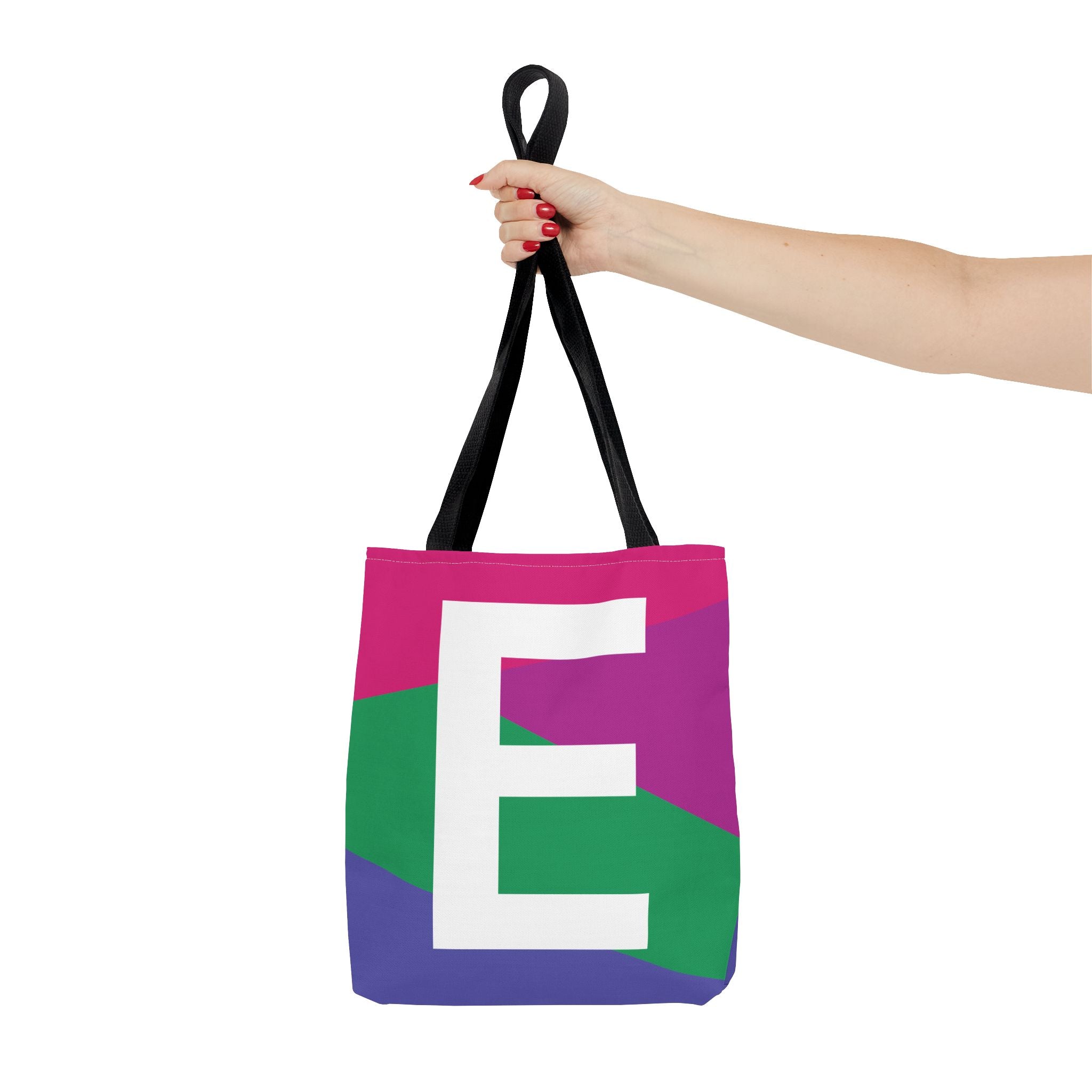 Monogram 'E' Colorblock Tote Bag — Personalized Initial E Shoulder Tote
