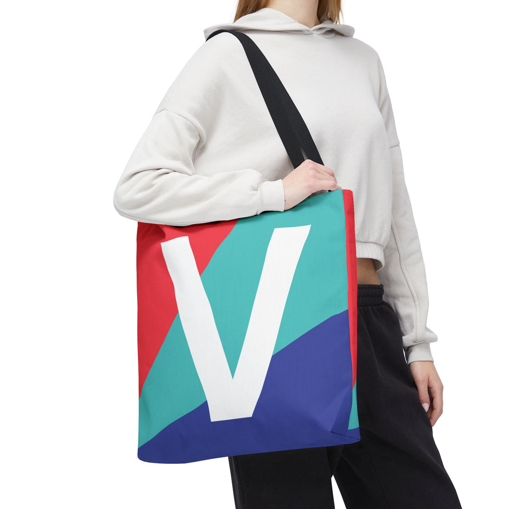Monogram 'V' Colorblock Tote Bag — Personalized Initial V Shoulder Tote