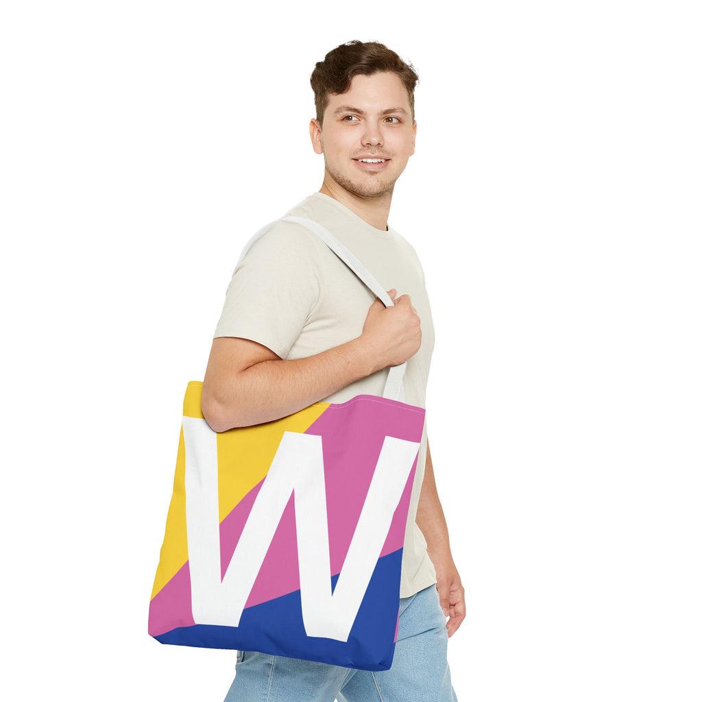 Monogram 'W' Colorblock Tote Bag — Personalized Initial W Shoulder Tote