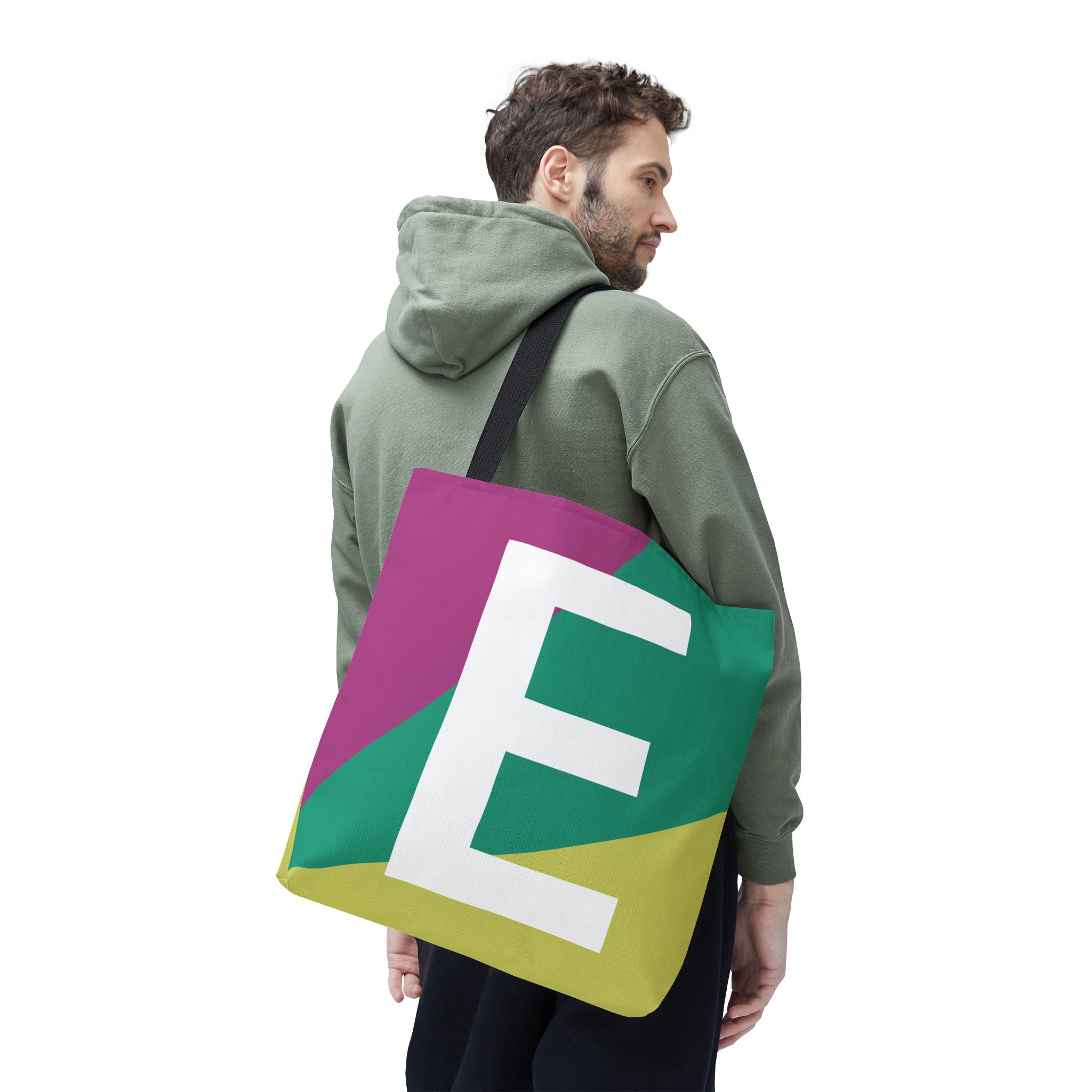 Monogram 'E' Colorblock Tote Bag — Personalized Initial E Shoulder Tote