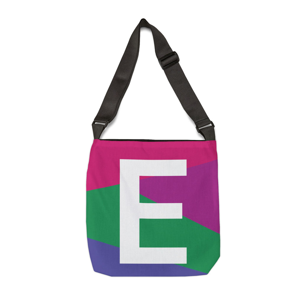 Initial Letter 'E' Colorblock Adjustable Tote Bag — Monogram Alphabet Shoulder Bag