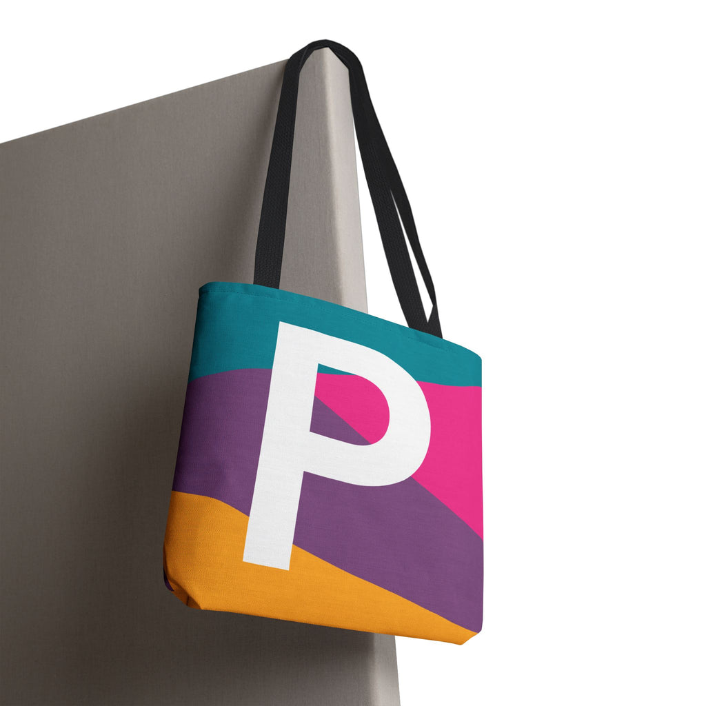 Monogram 'P' Colorblock Tote Bag — Personalized Initial P Shoulder Tote