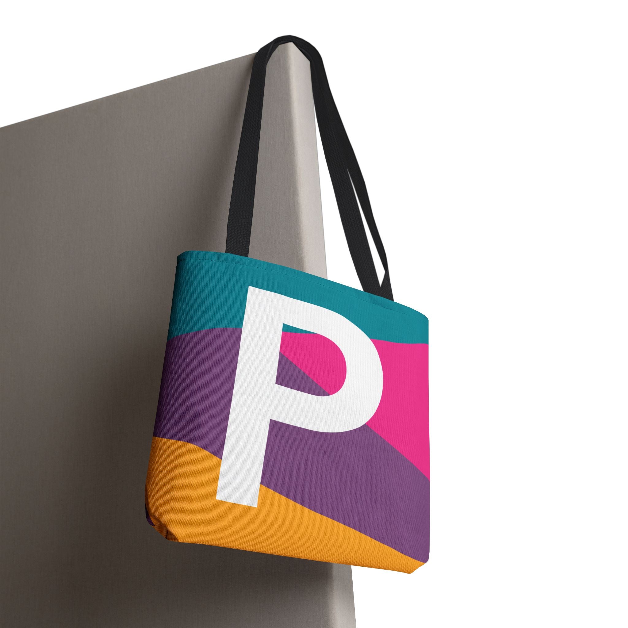 Monogram 'P' Colorblock Tote Bag — Personalized Initial P Shoulder Tote