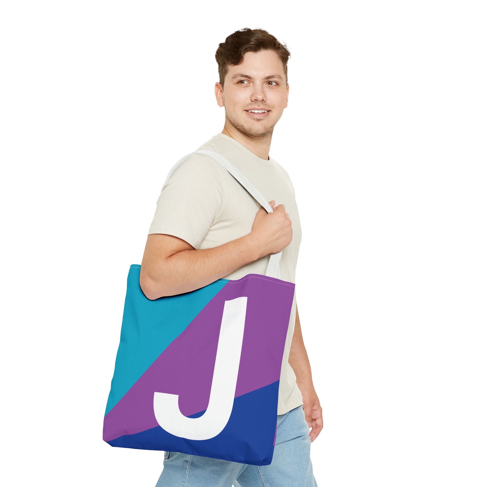 Monogram 'J' Colorblock Tote Bag — Personalized Initial J Shoulder Tote