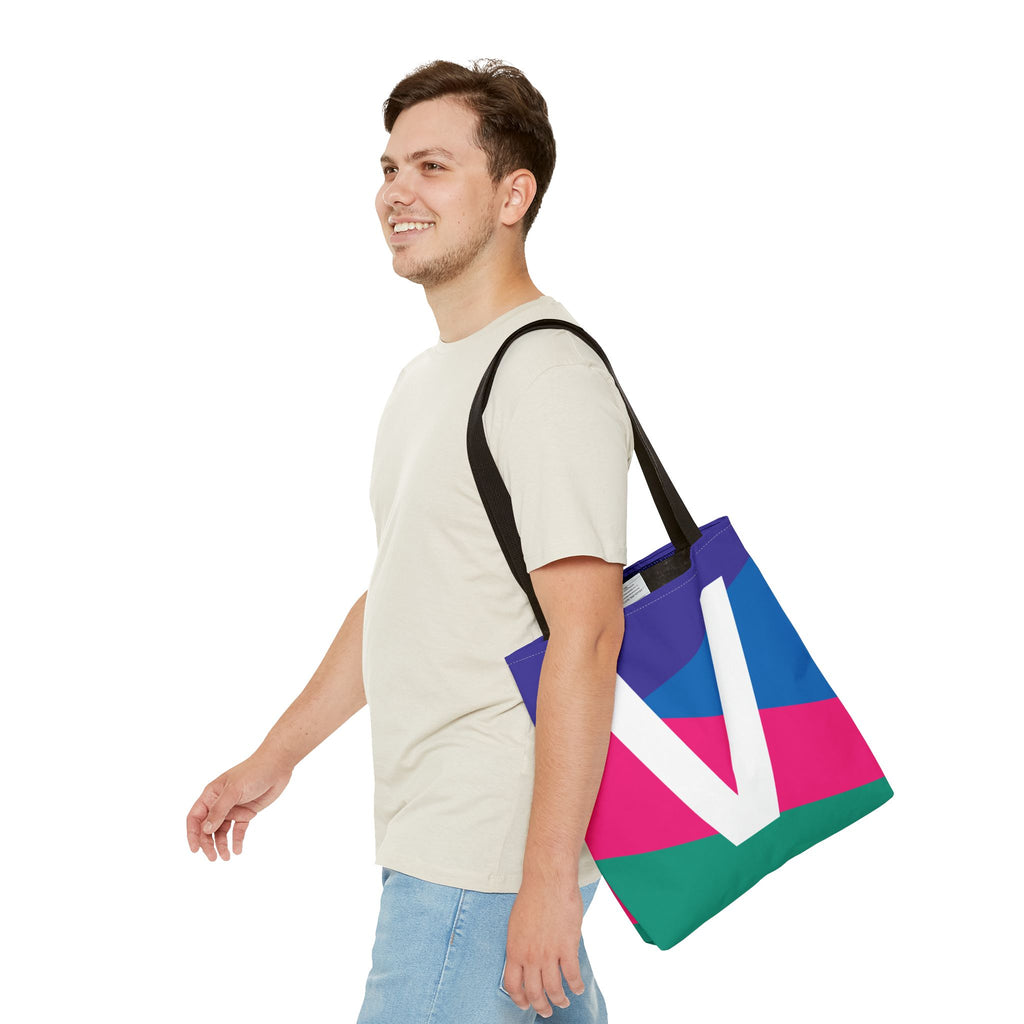 Monogram 'V' Colorblock Tote Bag — Personalized Initial V Shoulder Tote