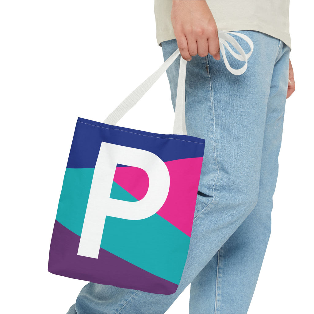 Monogram 'P' Colorblock Tote Bag — Personalized Initial P Shoulder Tote