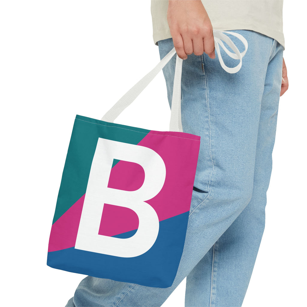 Monogram 'B' Colorblock Tote Bag — Personalized Initial B Shoulder Tote