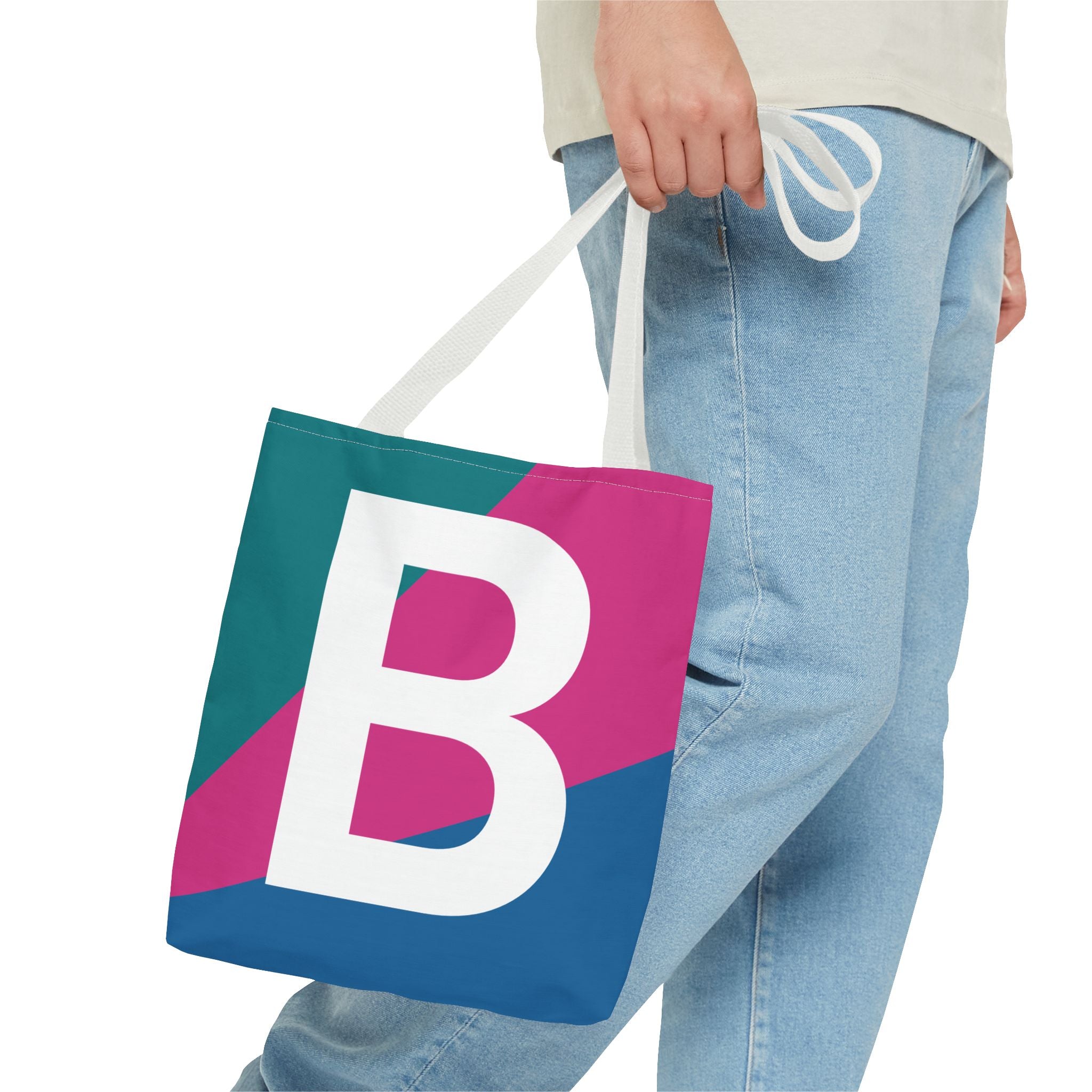 Monogram 'B' Colorblock Tote Bag — Personalized Initial B Shoulder Tote