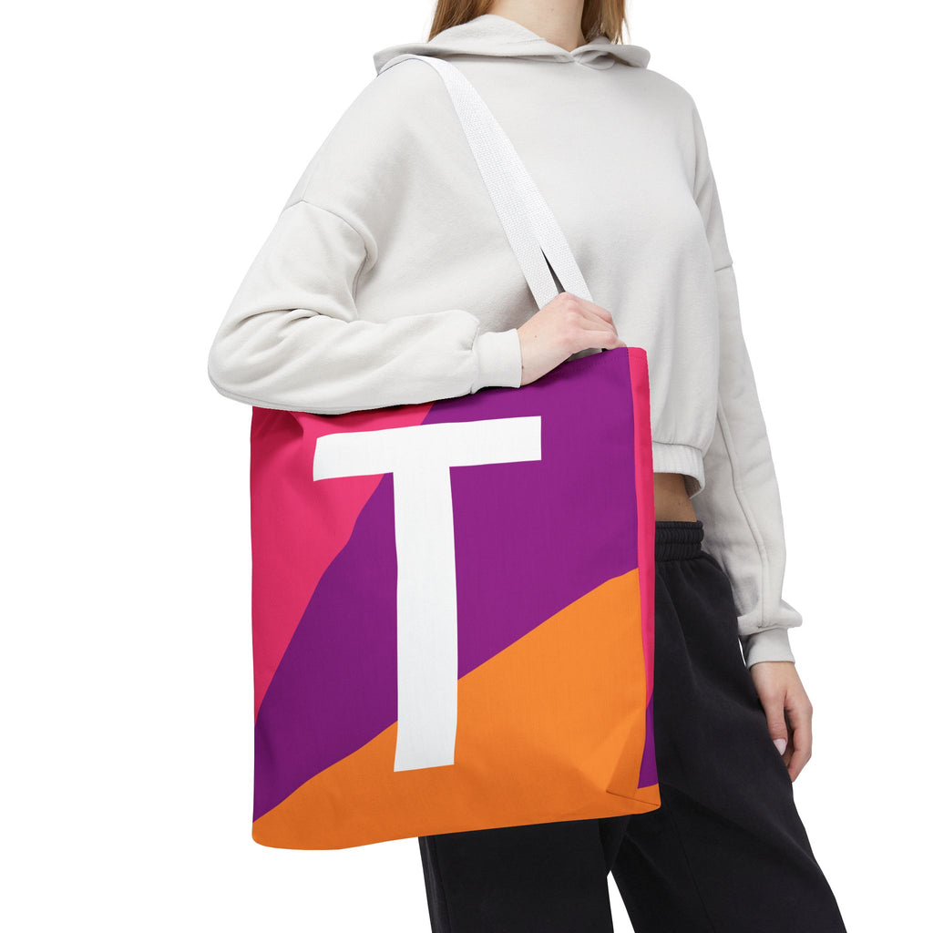 Monogram 'T' Colorblock Tote Bag — Personalized Initial T Shoulder Tote