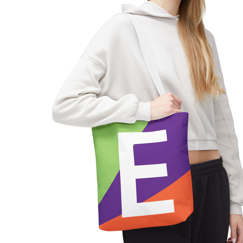 Monogram 'E' Colorblock Tote Bag — Personalized Initial E Shoulder Tote