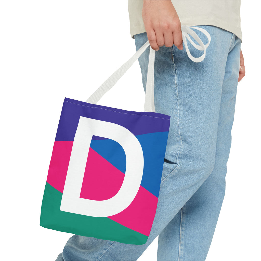Monogram 'D' Colorblock Tote Bag — Personalized Initial D Shoulder Tote