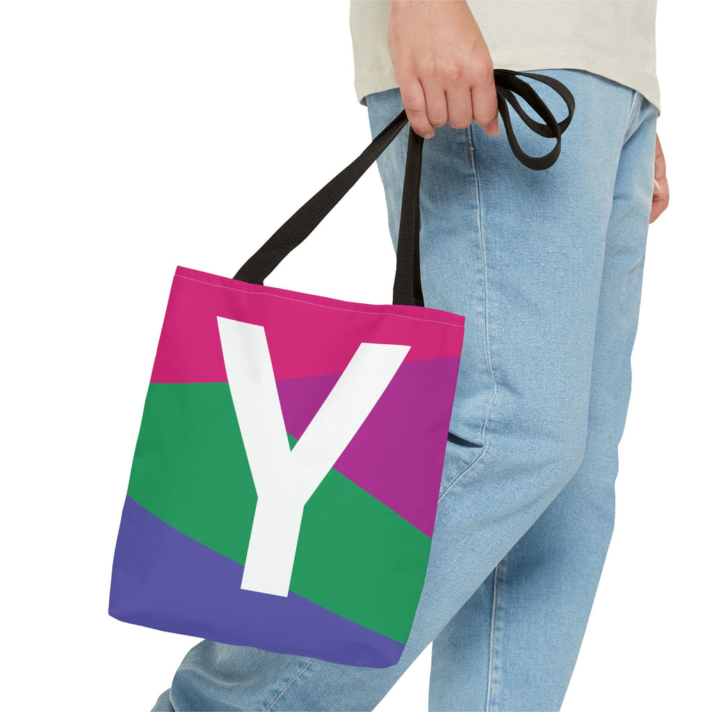 Monogram 'Y' Colorblock Tote Bag — Personalized Initial Y Shoulder Tote