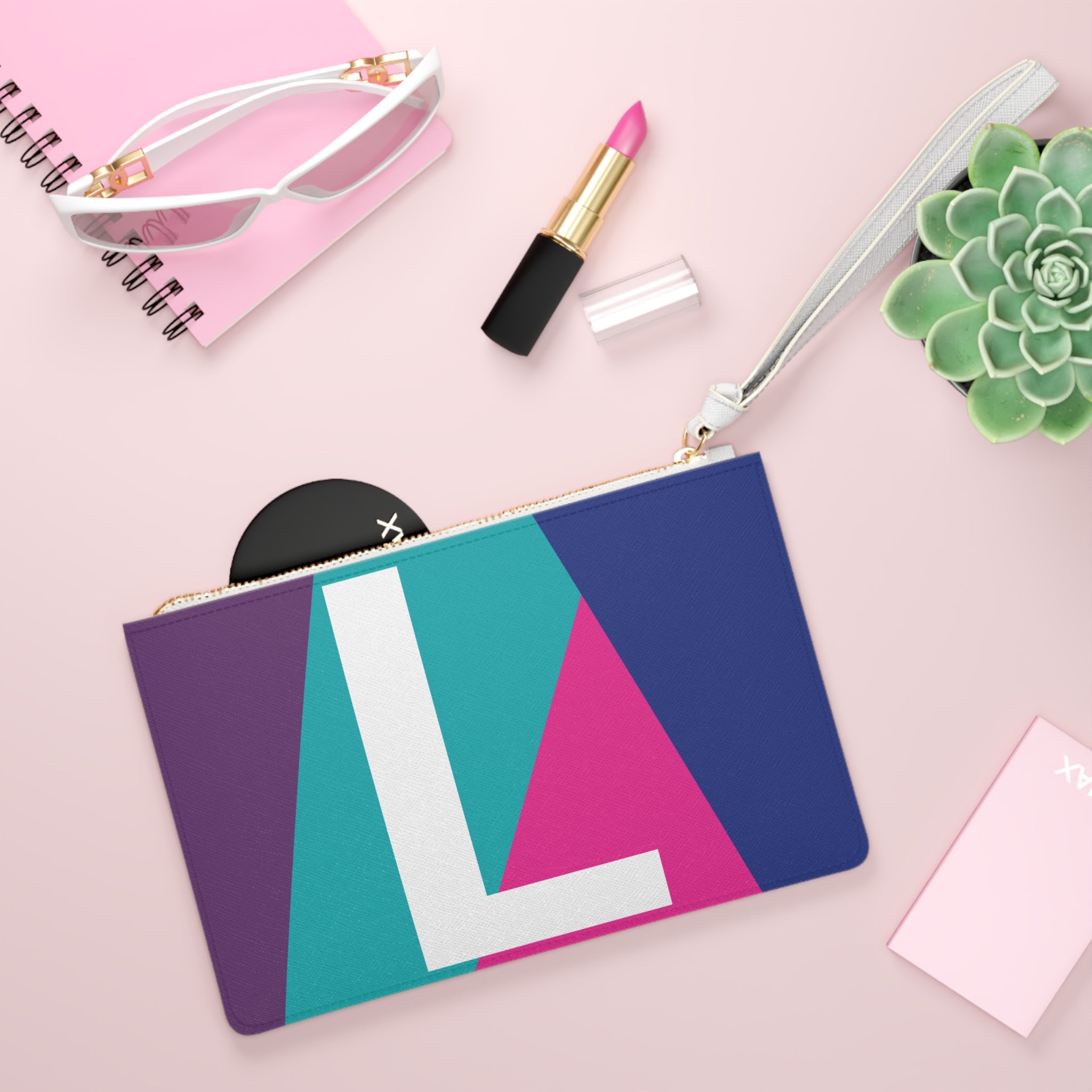 Monogram 'L' Colorblock Clutch Bag — Bold Geometric Wristlet for Everyday & Gifts