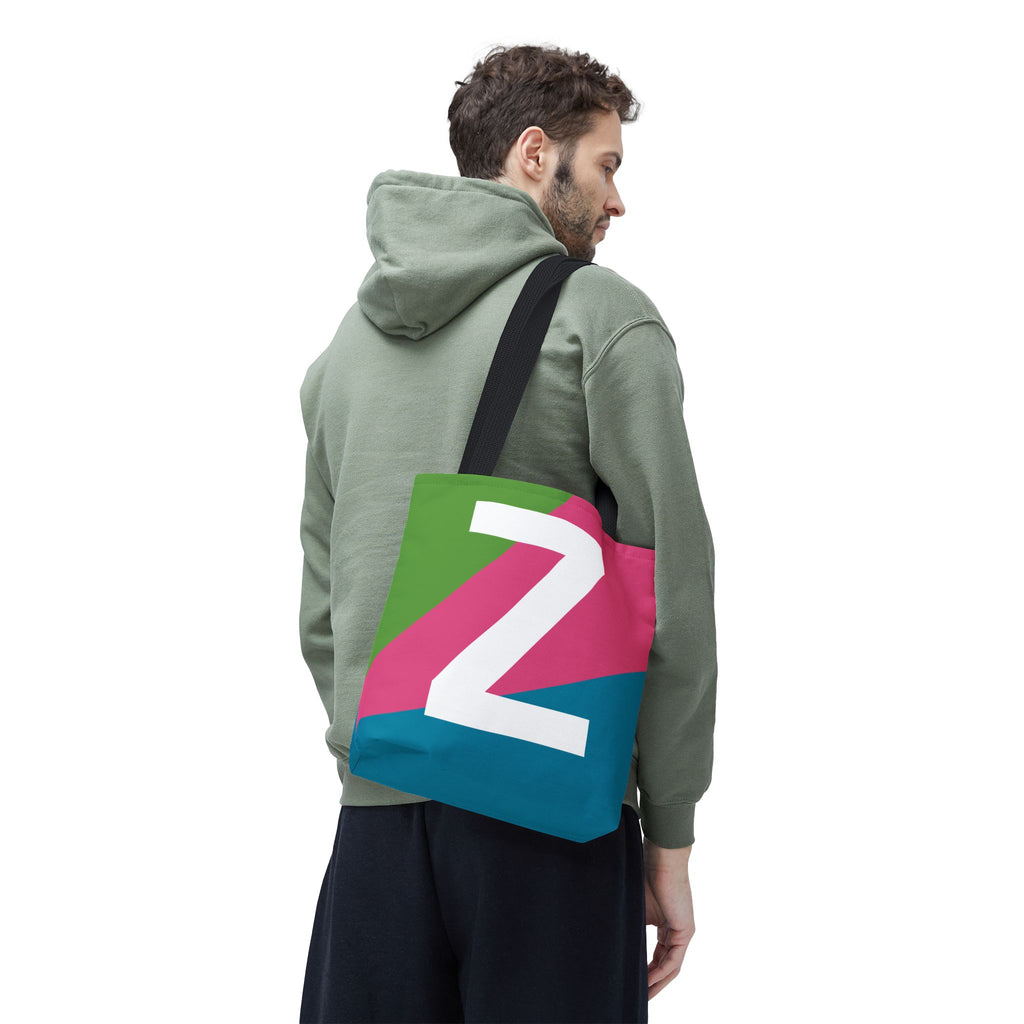 Monogram 'Z' Colorblock Tote Bag — Personalized Initial Z Shoulder Tote