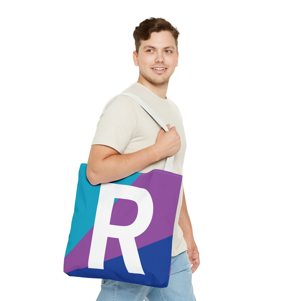 Monogram 'R' Colorblock Tote Bag — Personalized Initial R Shoulder Tote