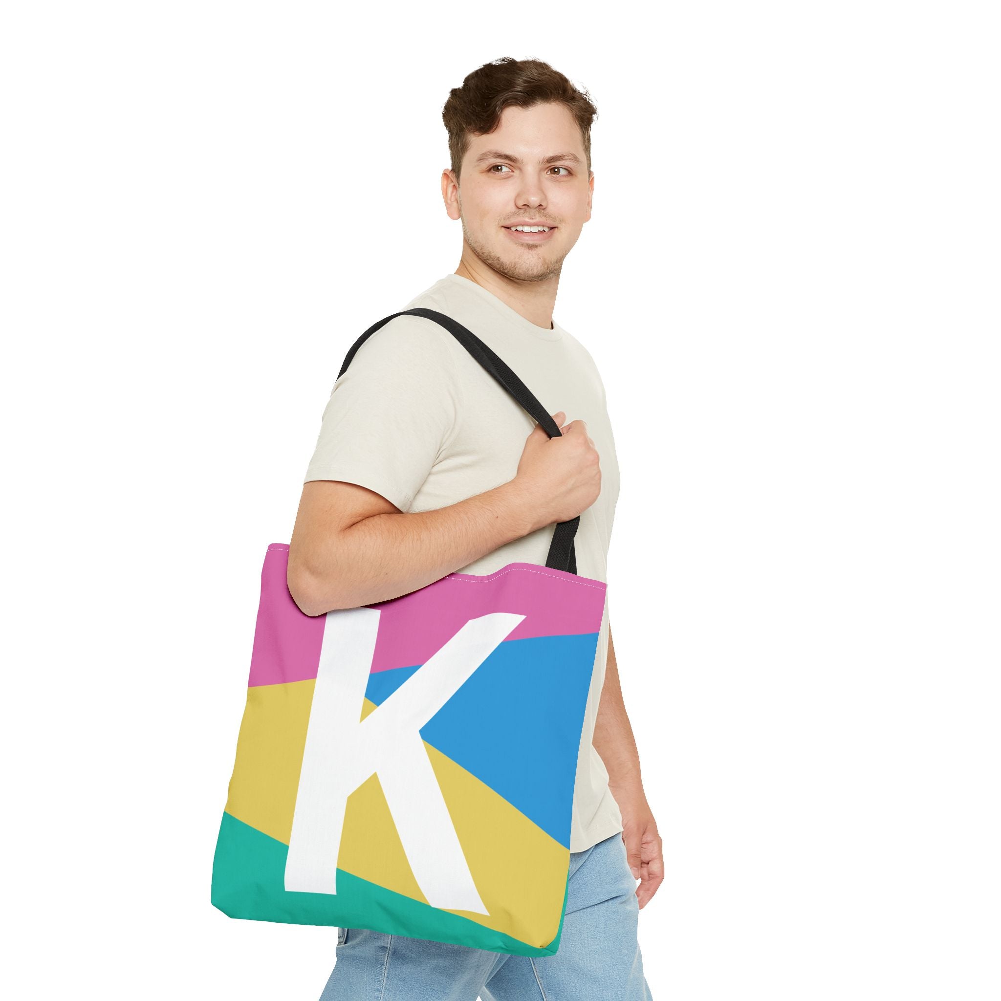Monogram 'K' Colorblock Tote Bag — Personalized Initial K Shoulder Tote
