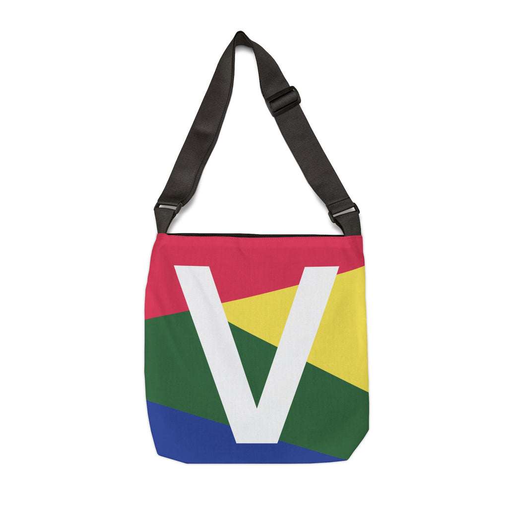 Initial Letter 'V' Colorblock Adjustable Tote Bag — Monogram Alphabet Shoulder Bag