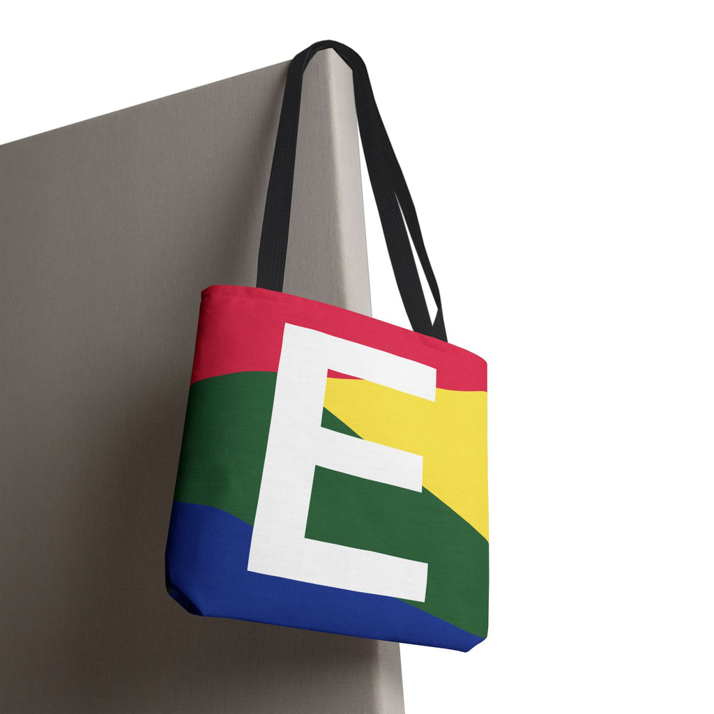 Monogram 'E' Colorblock Tote Bag — Personalized Initial E Shoulder Tote