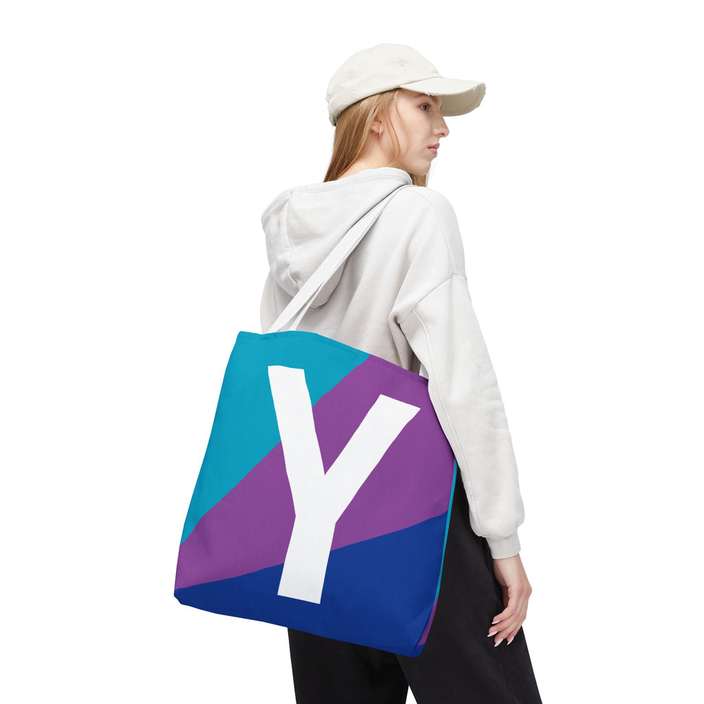 Monogram 'Y' Colorblock Tote Bag — Personalized Initial Y Shoulder Tote