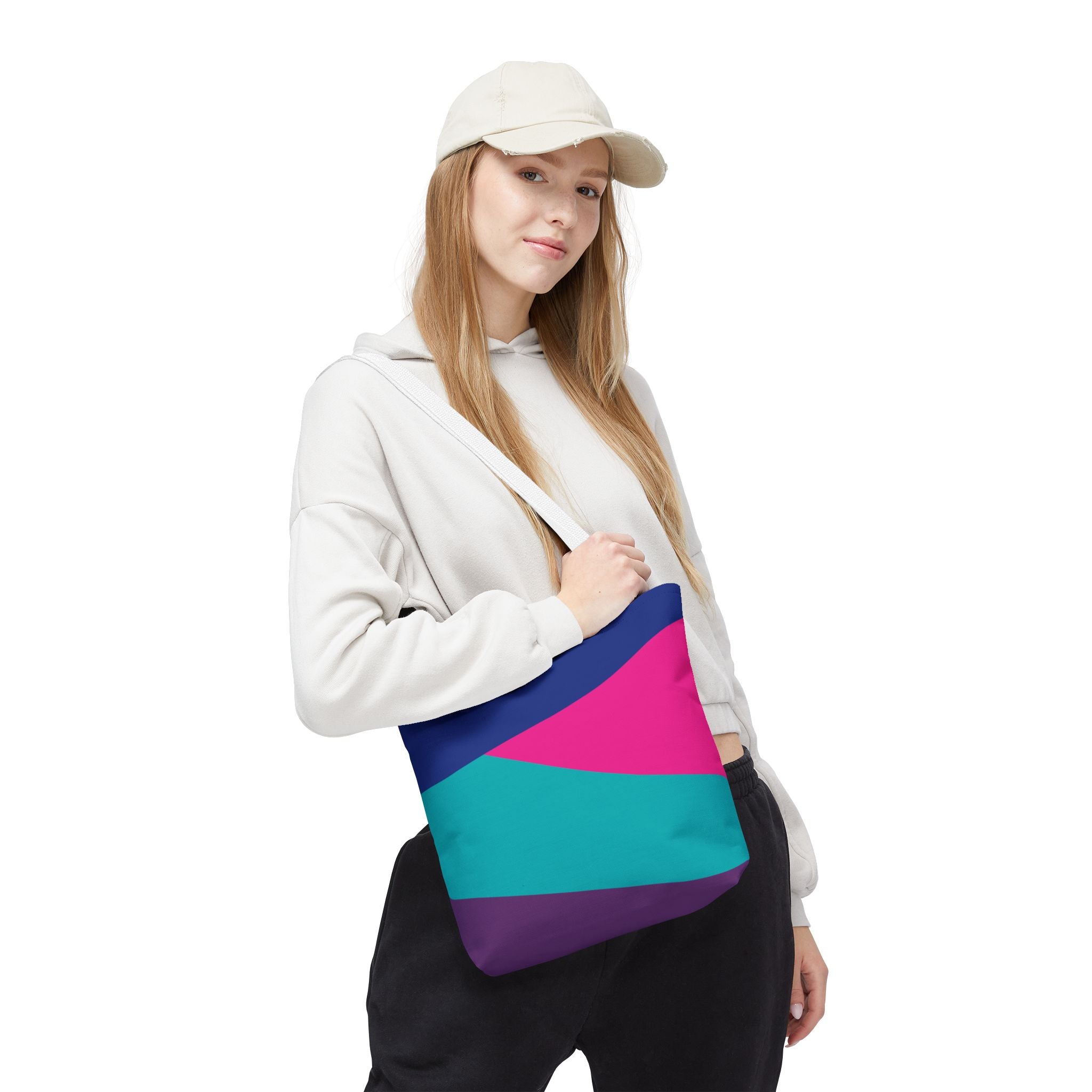 Retro 80s & 90s Inspired Color Block Tote Bag | Stylish Everyday Canvas Shoulder Bag