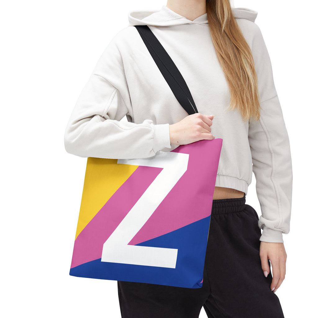 Monogram 'Z' Colorblock Tote Bag — Personalized Initial Z Shoulder Tote