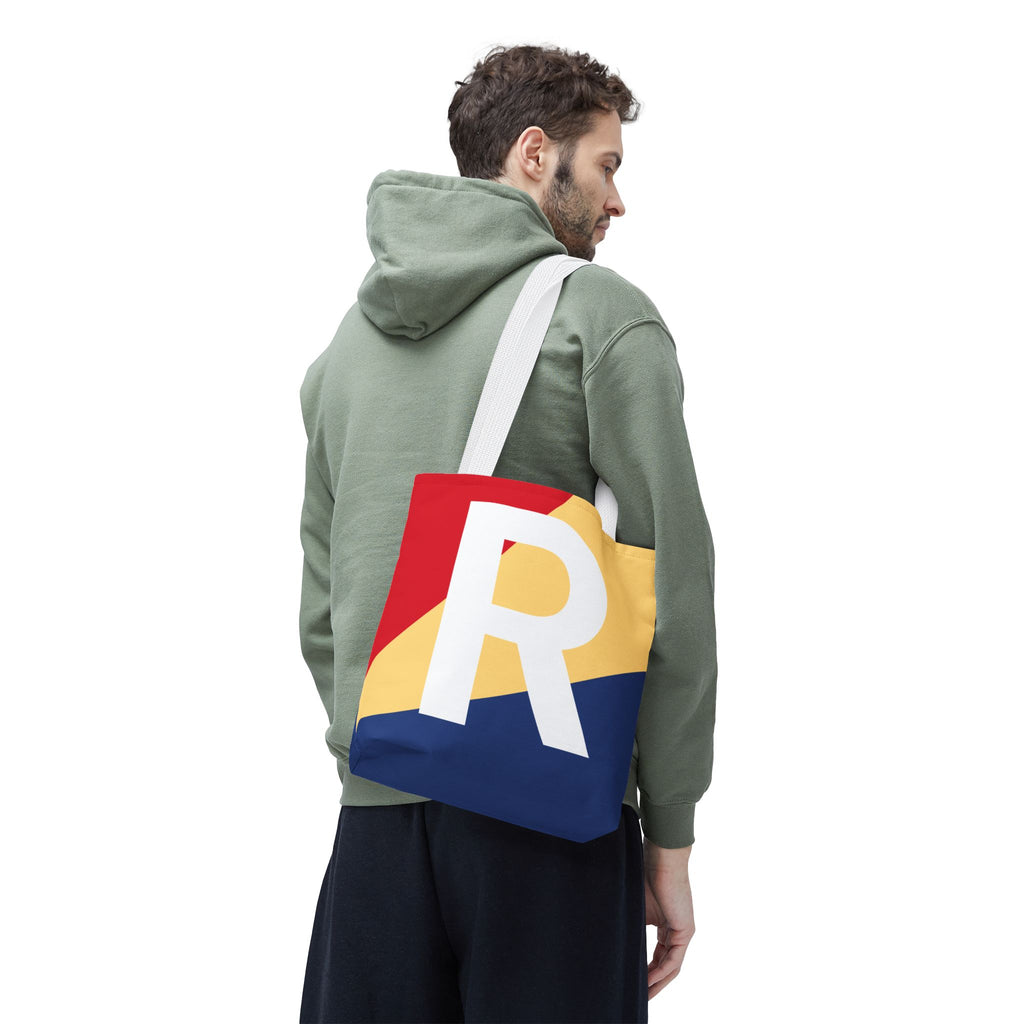 Monogram 'R' Colorblock Tote Bag — Personalized Initial R Shoulder Tote