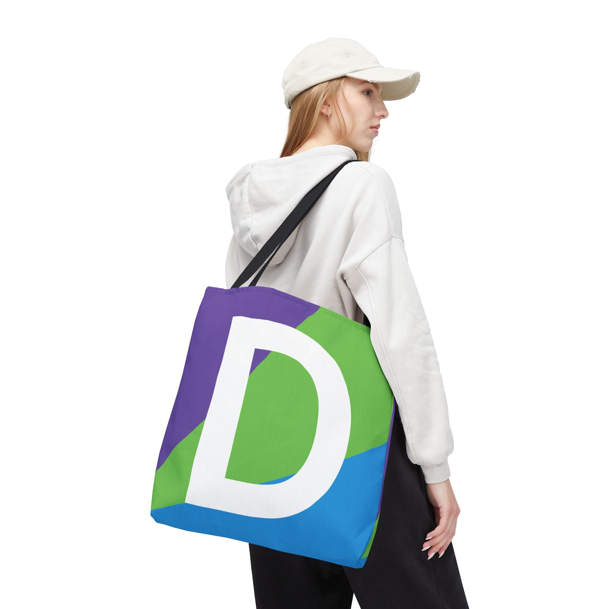 Monogram 'D' Colorblock Tote Bag — Personalized Initial D Shoulder Tote