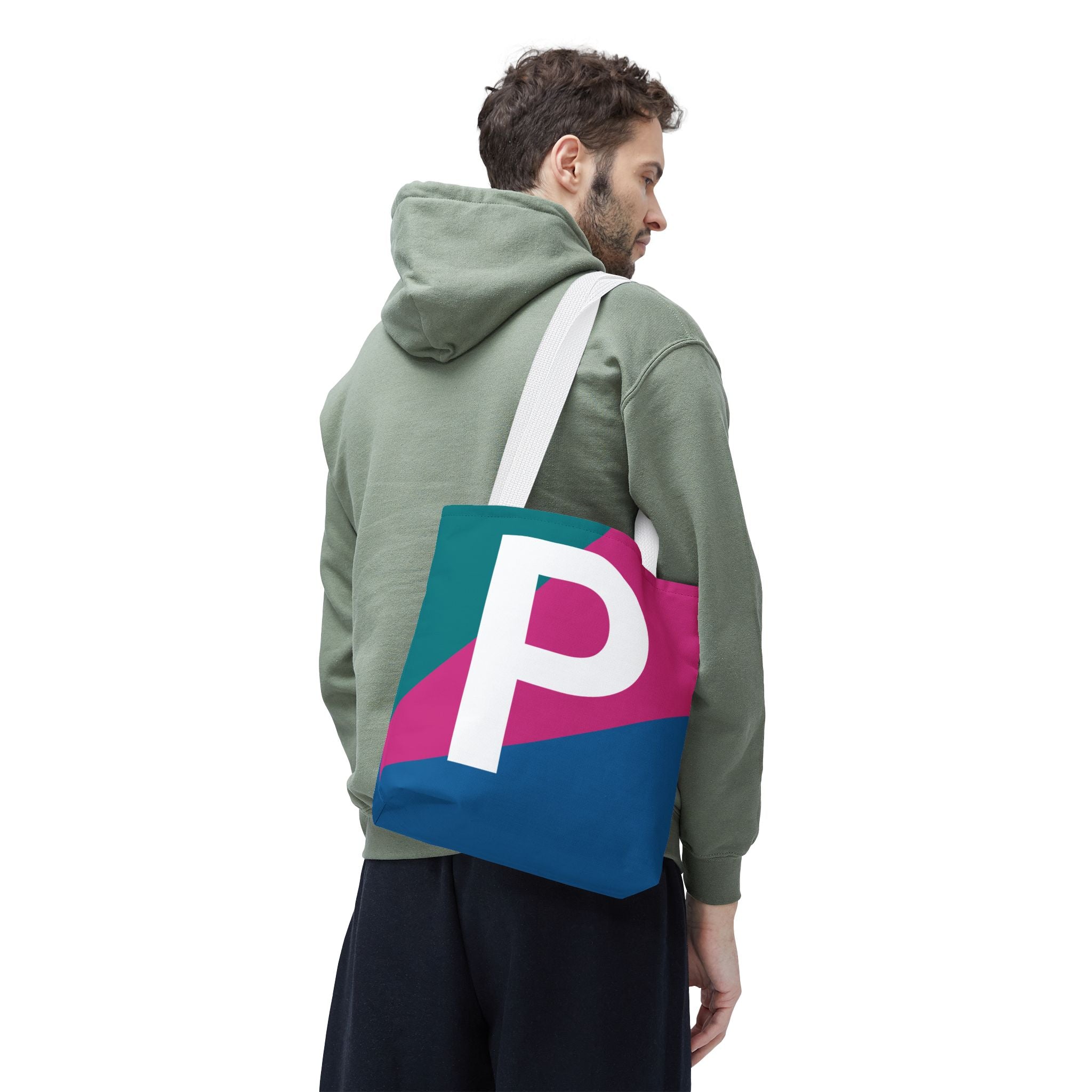 Monogram 'P' Colorblock Tote Bag — Personalized Initial P Shoulder Tote