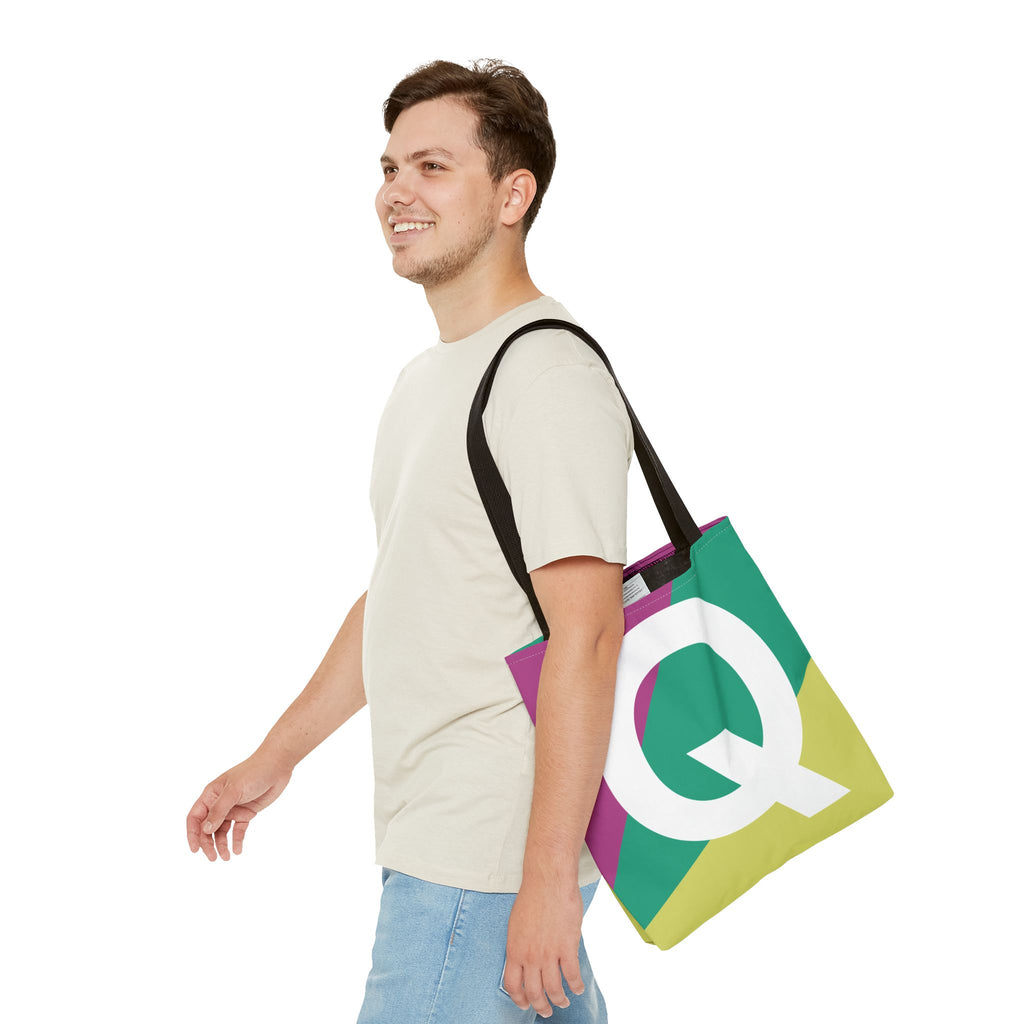 Monogram 'Q' Colorblock Tote Bag — Personalized Initial Q Shoulder Tote